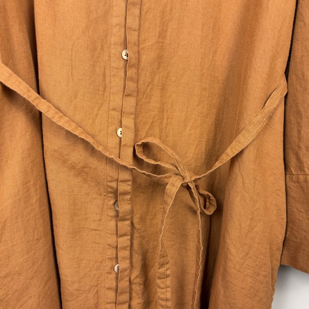 COS Linen 14 Button Down Long-Sleeve Classic Shirt Dress in Rust Preppy Summer - Picture 3 of 12